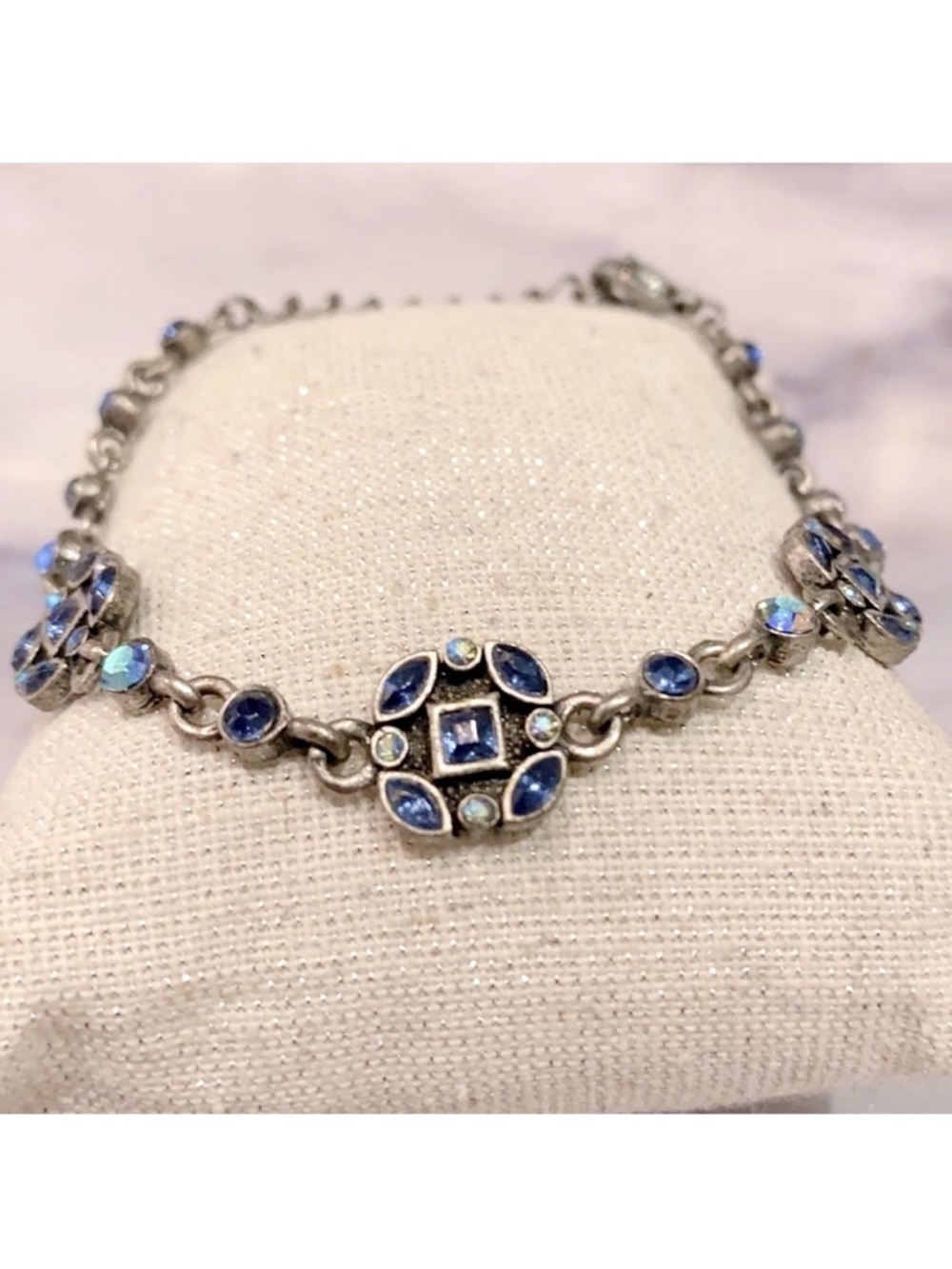 Vintage ICEBOX Pewter & Blue Crystal Bracelet!!!  EUC!